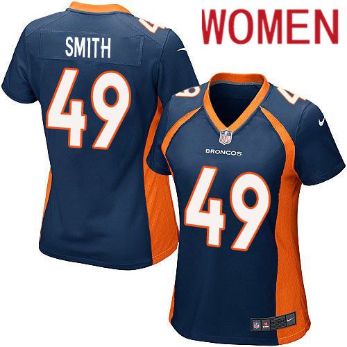 Women Denver Broncos #49 Dennis Smith Nike Navy Game NFL Jersey->women nfl jersey->Women Jersey